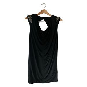 Yigal Azrouel Black Draped Dress with Embellished Padded Shoulders Size 0 NWT